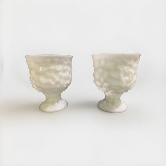 Set of 2 Brody Co Milk Glass crinkled pedestal planter Vases M3000 White Vintage - Picture 1 of 8
